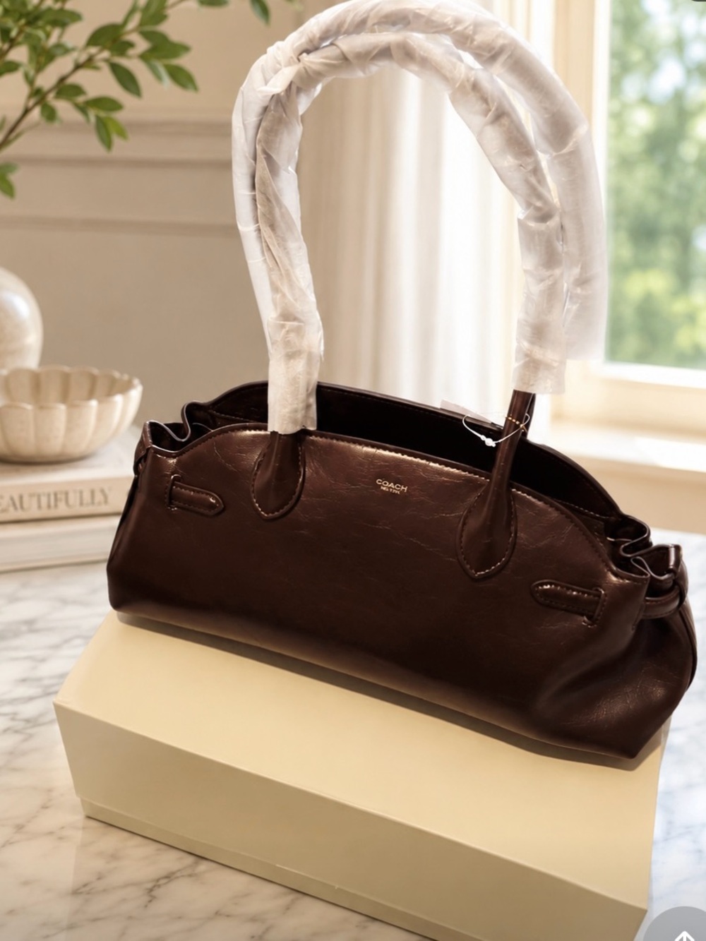 Coach Dark Brown Leather Satchel with Gold Logo - Picture 4 of 7